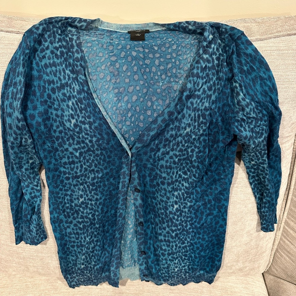 Ann Taylor Teal Leopard Print Cardigan